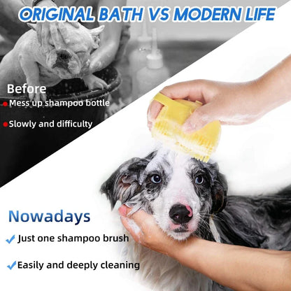 Pet Dog Shampoo Brush - 2.7oz (80ml) Cat Massage Comb Grooming Scrubber - Soft Silicone Rubber for Bathing Short Hair - Happy Tail Center