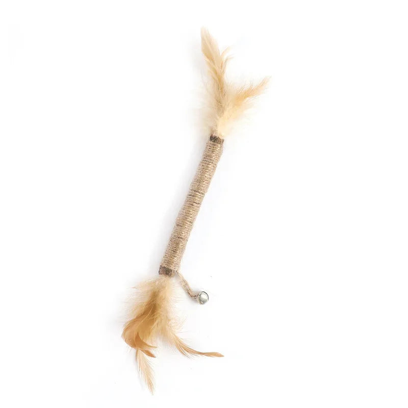 Natural Matatabi Catnip Toys – Silvervine Cleaning Tooth Toy with Feather and Bell for Cats - Happy Tail Center