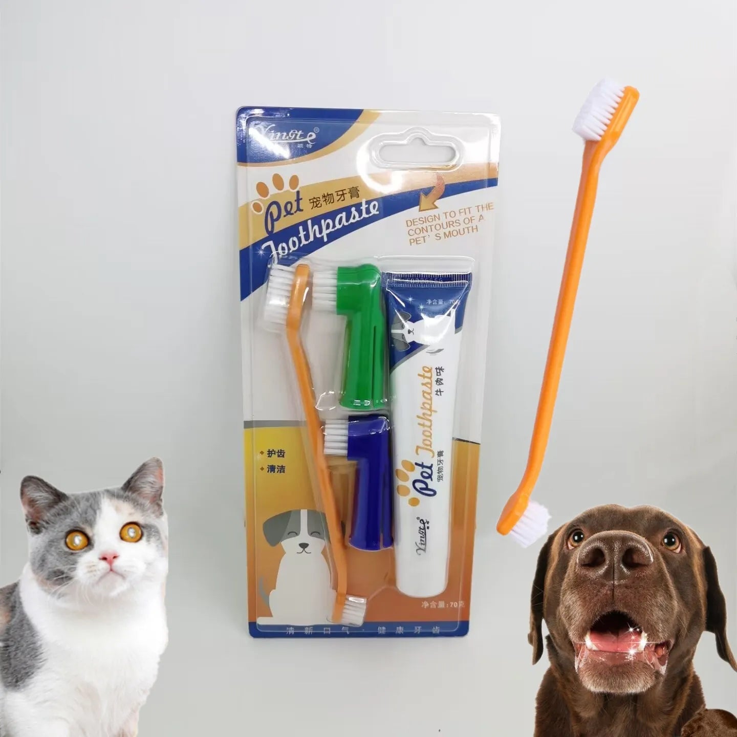 Pet Toothbrush and Toothpaste Kit | Dog & Cat Oral Cleaner for Dental Care