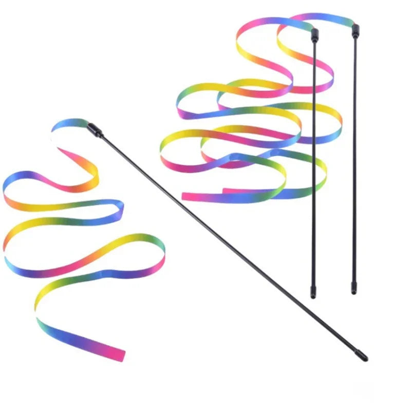 2PCS Rainbow Strips Cat Teaser Wand | Interactive Pet Toys for Cats