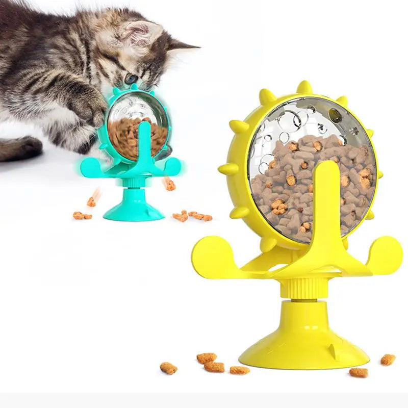 Windmill Turntable Pet Food Feeder Toy - Interactive Puzzle Dispenser for Cats and Dogs