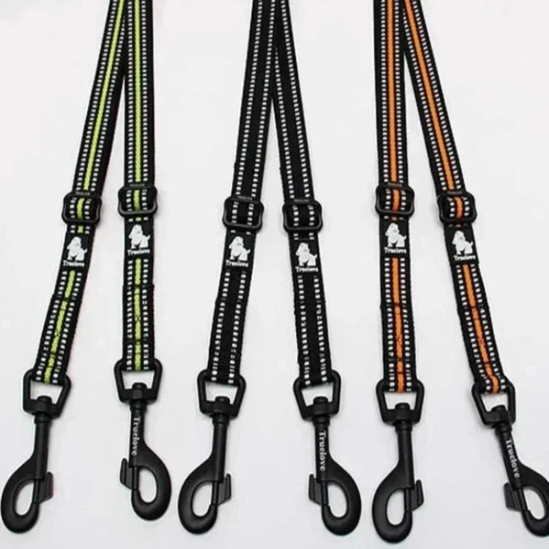 Reflective Nylon Double Dog Leash Coupler: No-Tangle Pet Leash for Training and Running - Happy Tail Center