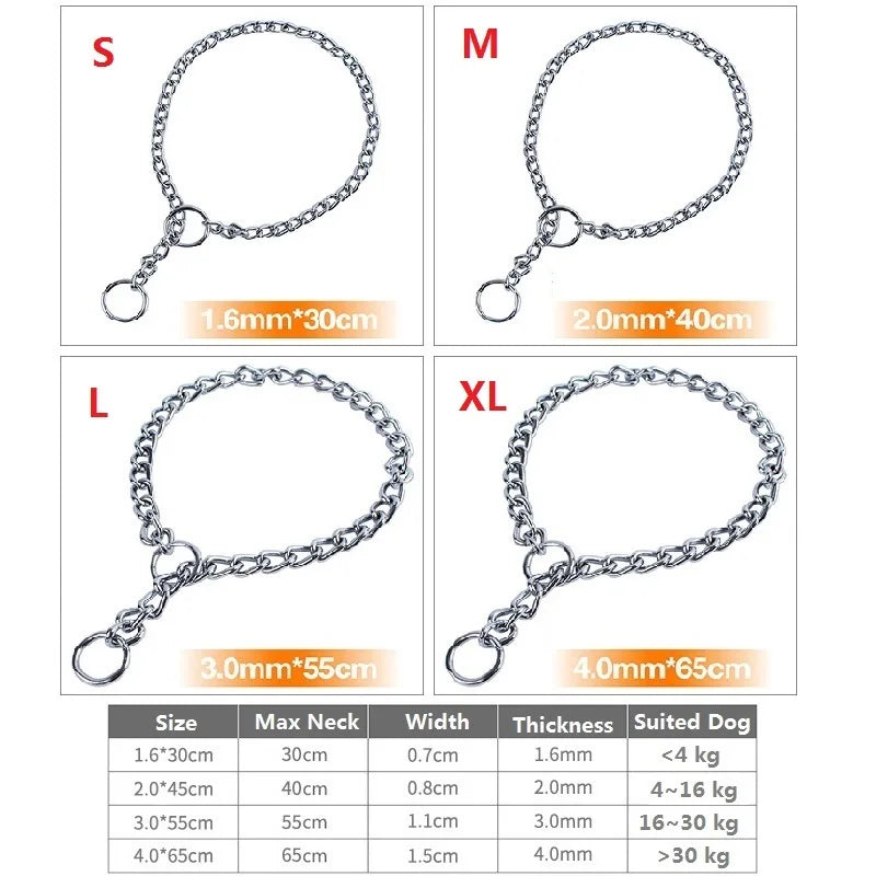 Stainless Steel Slip Chain Dog Collar - Adjustable Pet Accessory for Dogs of All Sizes