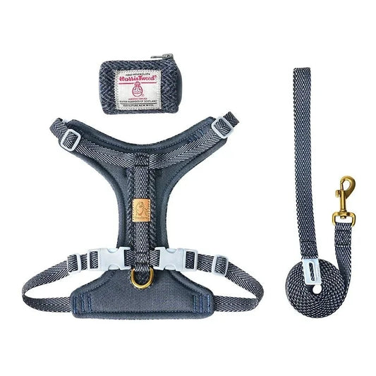 Adjustable No-Pull Pet Harness and Leash Set | Harris Tweed Fabric Dog Vest for Easy Control - Happy Tail Center