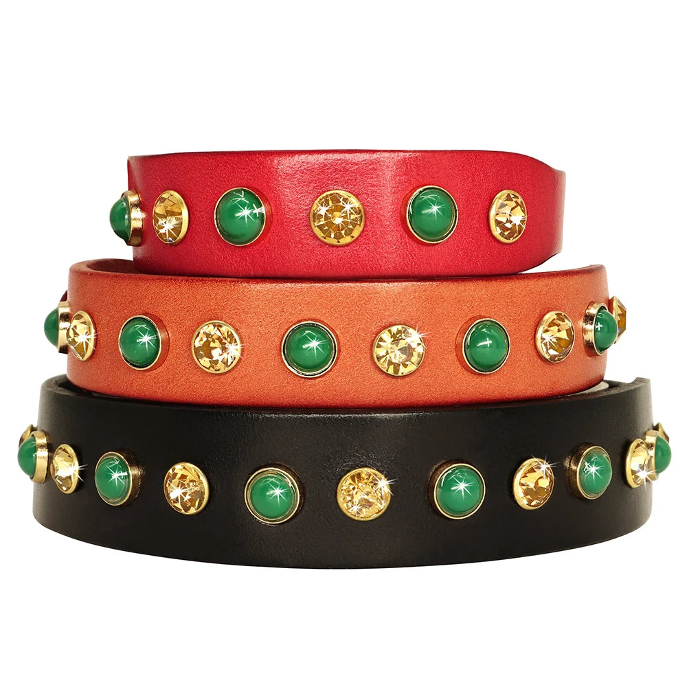 Adjustable Rhinestone Leather Pet Collar - Bling Collar for Small to Medium Dogs and Cats