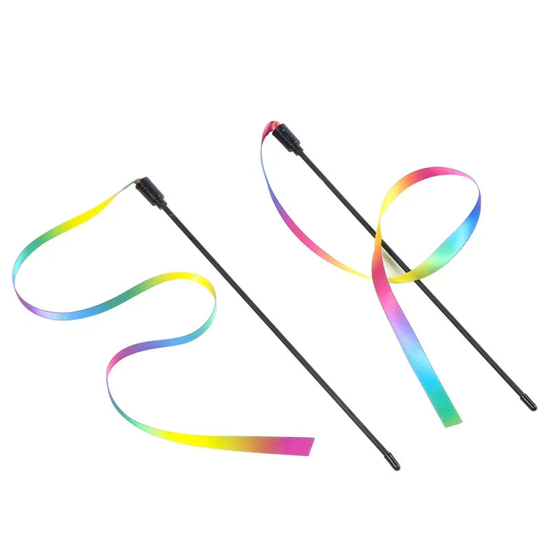 2PCS Rainbow Strips Cat Teaser Wand | Interactive Pet Toys for Cats