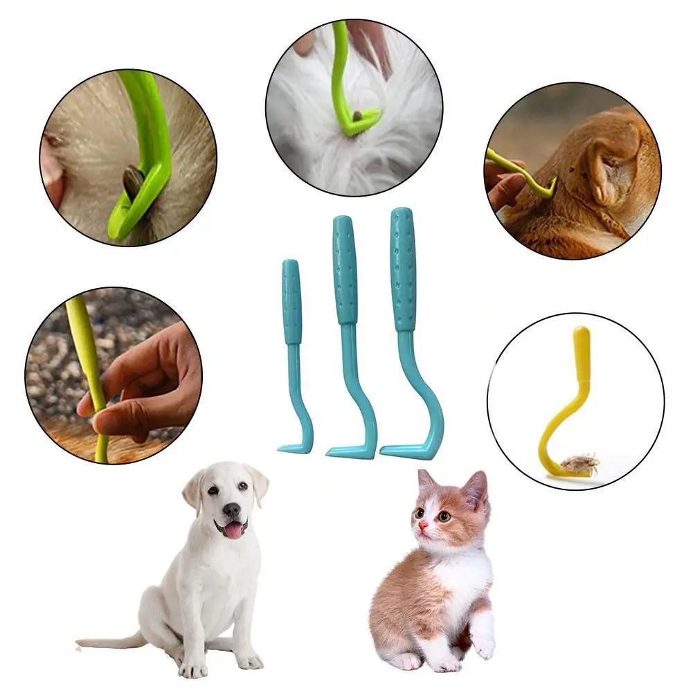 Pet Flea Remover Tool Kit | 2/3 Pcs Plastic Tick Scratching Hook for Cats & Dogs