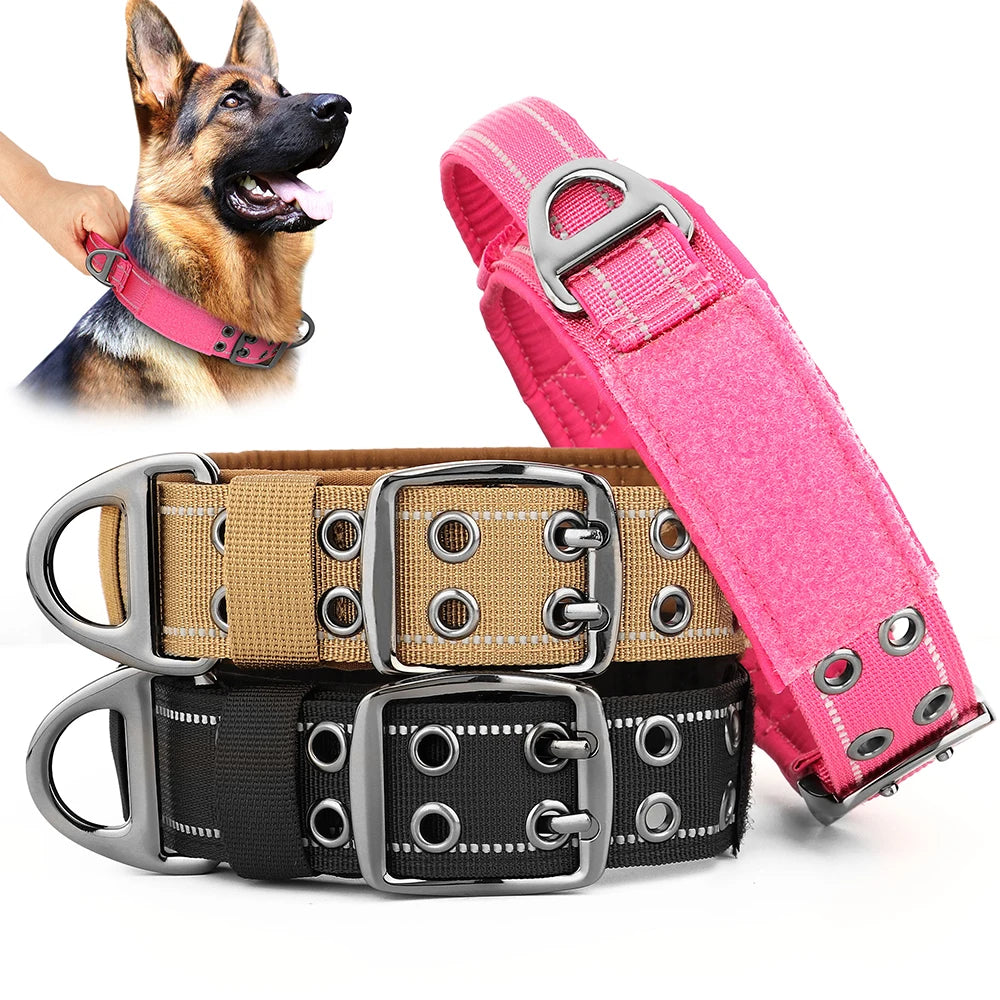 Military Tactical Dog Collar - Nylon Wide Training Collar with Handle for Medium and Large Dogs - Happy Tail Center