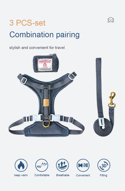 Adjustable No-Pull Pet Harness and Leash Set in Harris Tweed Fabric - View 13 - Happy Tail Center