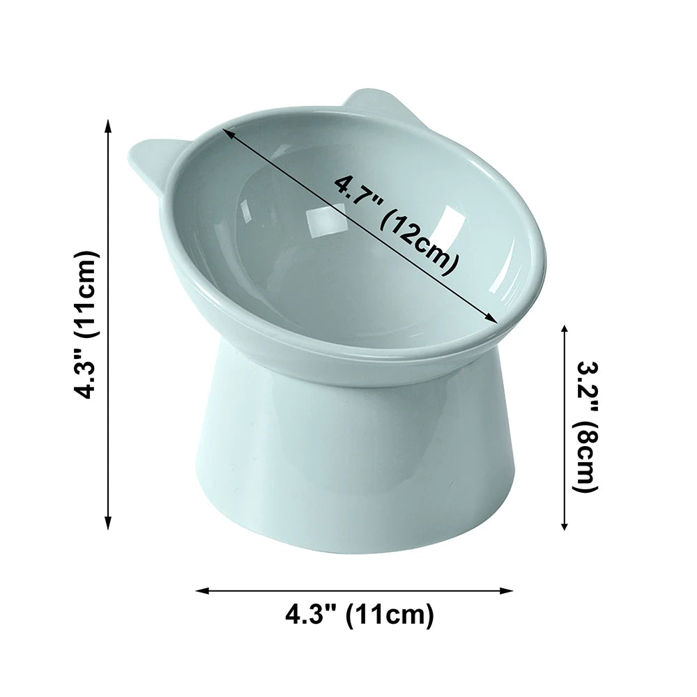 Cute Cat Bowl with High Foot - 45° Neck Protector Feeder for Cats, Elevated Pet Food Bowl - Happy Tail Center