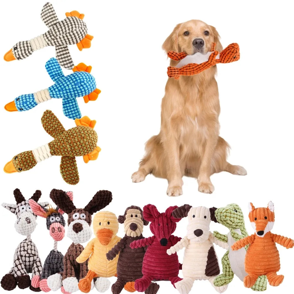 Cute Animal-Shaped Squeaky Plush Dog Toys | Bite-Resistant Corduroy for All Dogs