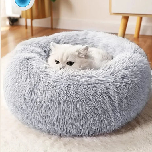 Cozy Long Plush Cat Bed - Warm and Soft Pet Dog Bed, Basket Cushion