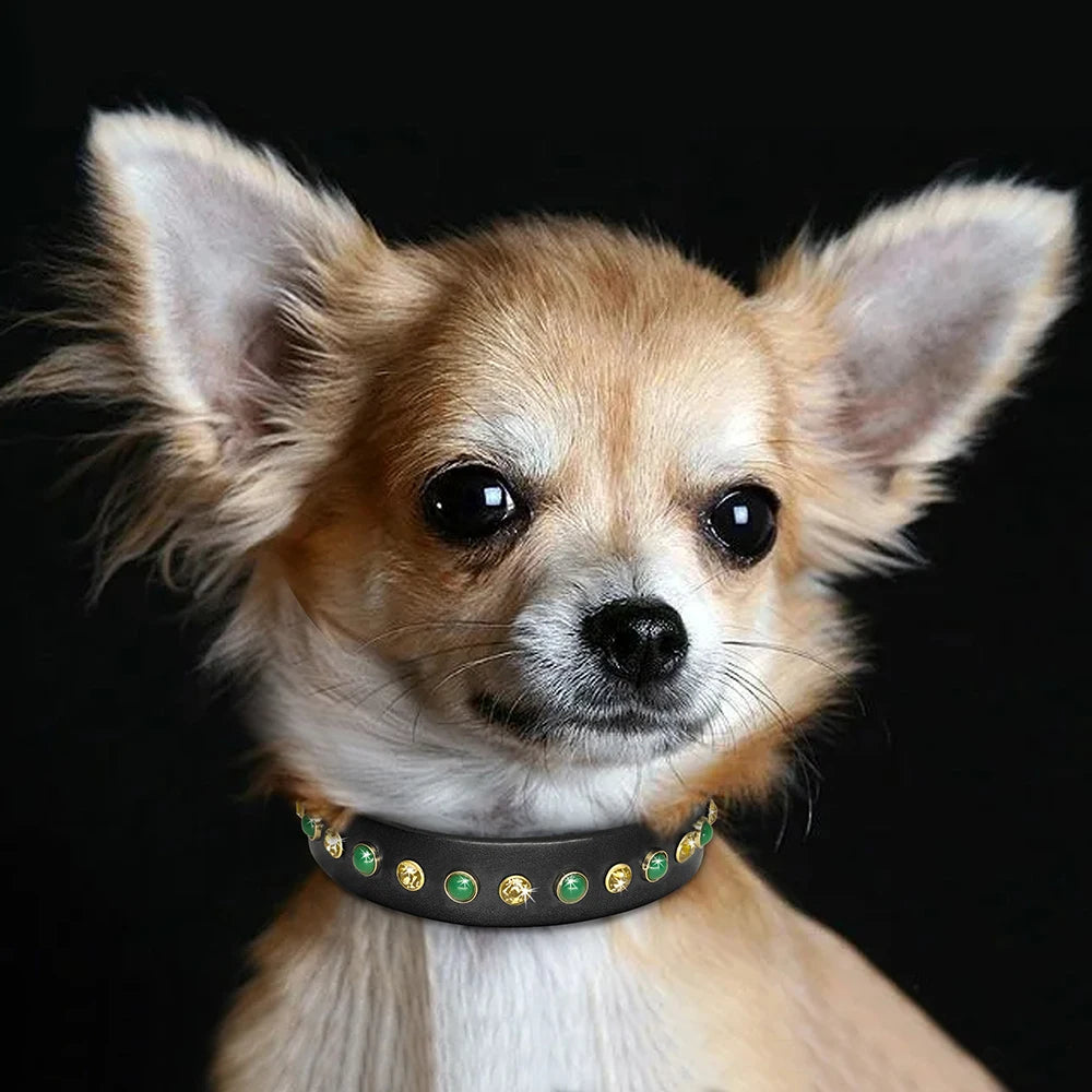 Adjustable Rhinestone Leather Pet Collar - Bling Collar for Small to Medium Dogs and Cats