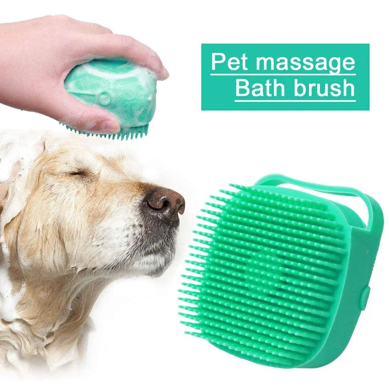 Pet Dog Shampoo Brush - 2.7oz (80ml) Cat Massage Comb Grooming Scrubber - Soft Silicone Rubber for Bathing Short Hair - Happy Tail Center