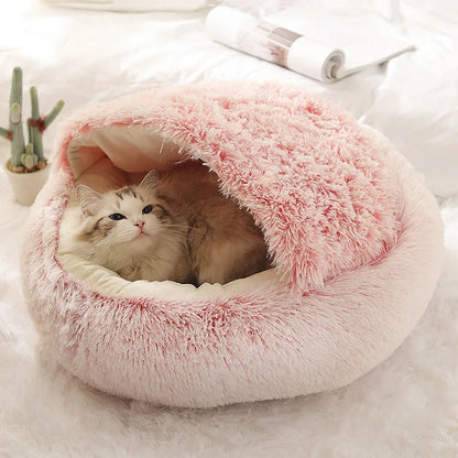 Round Cat Nest Bed - Winter Warm Sleeping Bag for Cats and Small Dogs - View 2 - Happy Tail Center