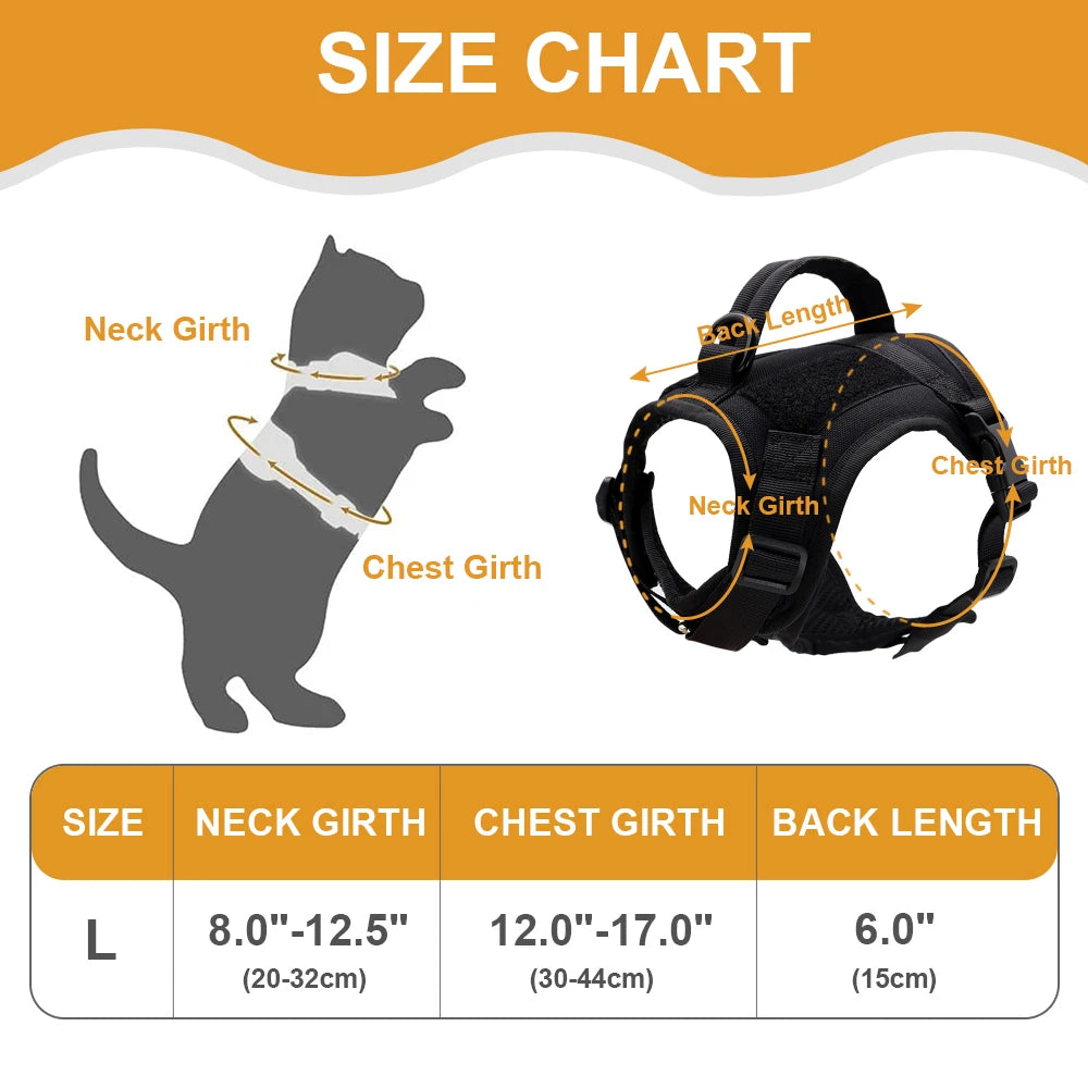 Military Tactical Cat Harness - Adjustable Nylon Vest with Handle for Cats, Small Dogs - Pet Training Walking - Happy Tail Center