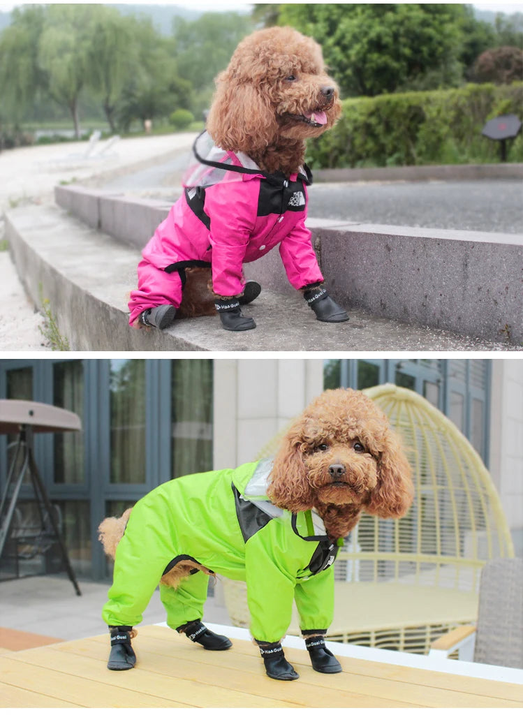 Waterproof Pet Raincoat with Transparent Hood – Hooded Jumpsuit Jacket for Dogs and Cats - Happy Tail Center