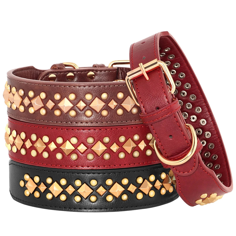 Cool Spiked Studded Leather Dog Collar - Adjustable for Pitbulls, Bulldogs, Boxers, Labs, and More - Happy Tail Center