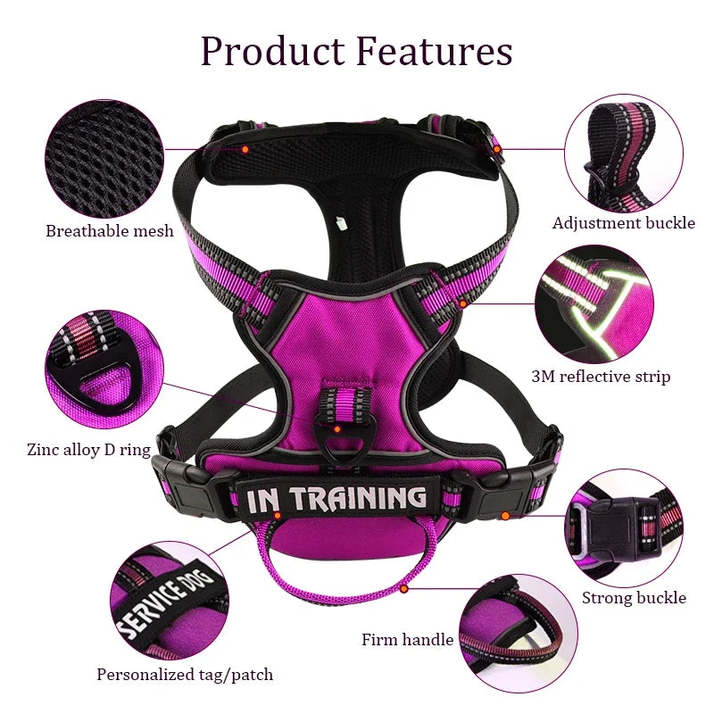 Nylon Dog Harness Vest - Reflective, Personalized, Breathable, and Adjustable for Small, Medium, and Large Dogs - Happy Tail Center