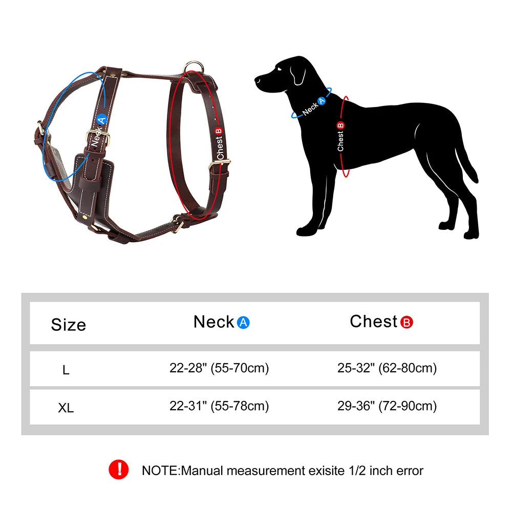 Durable Genuine Leather Dog Harness - Adjustable Vest for Large Dogs - Ideal for German Shepherd, Labrador, Husky - Walking and Training - Happy Tail Center