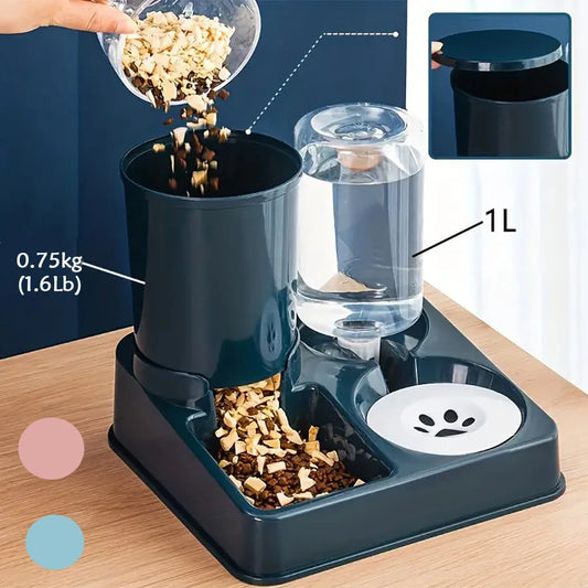 Automatic Cat Feeder and Water Dispenser Set - 2-in-1 Tilted Gravity Feeder