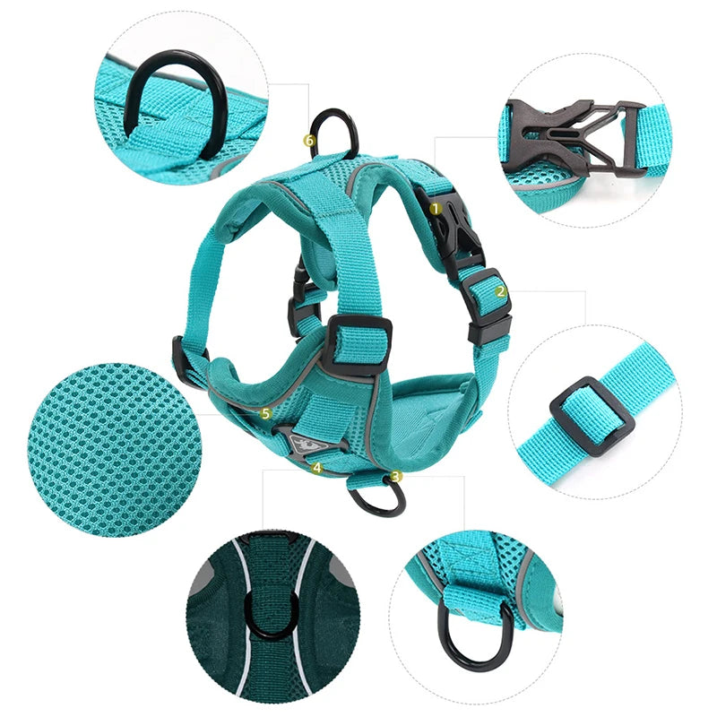 Adjustable Reflective Dog Harness Leash Set for Small and Large Pets