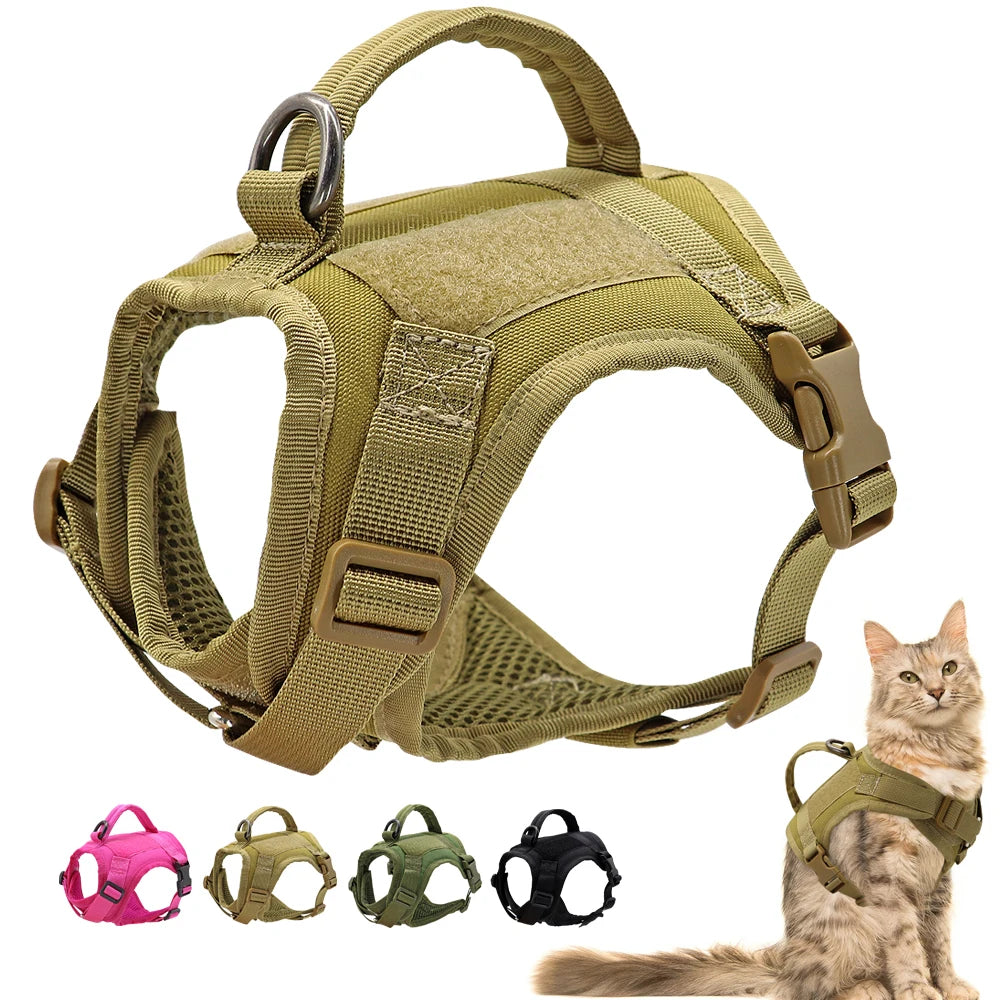 Military Tactical Cat Harness - Adjustable Nylon Vest with Handle for Cats, Small Dogs - Pet Training Walking - Happy Tail Center