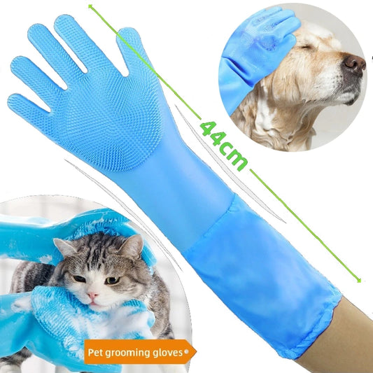 Pet Grooming Cleaning Gloves - Soft Silicone Bathing and Shampoo Scrubber - Hand Skin Protection for Dogs and Cats - Happy Tail Center