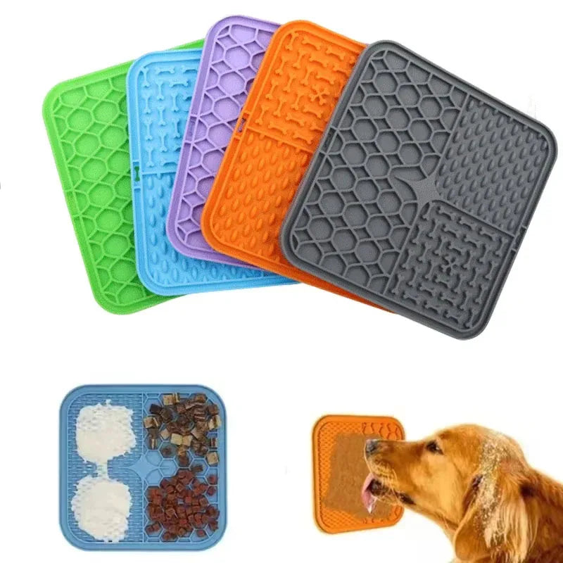 Silicone Pet Placemat with Slow Feeder Bowl | Suction Cups for Dogs & Cats