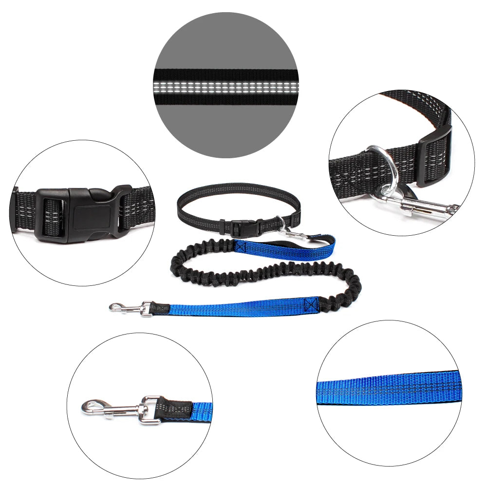 Hands-Free Retractable Dog Leash - Adjustable Waist Belt and Reflective Elastic Rope