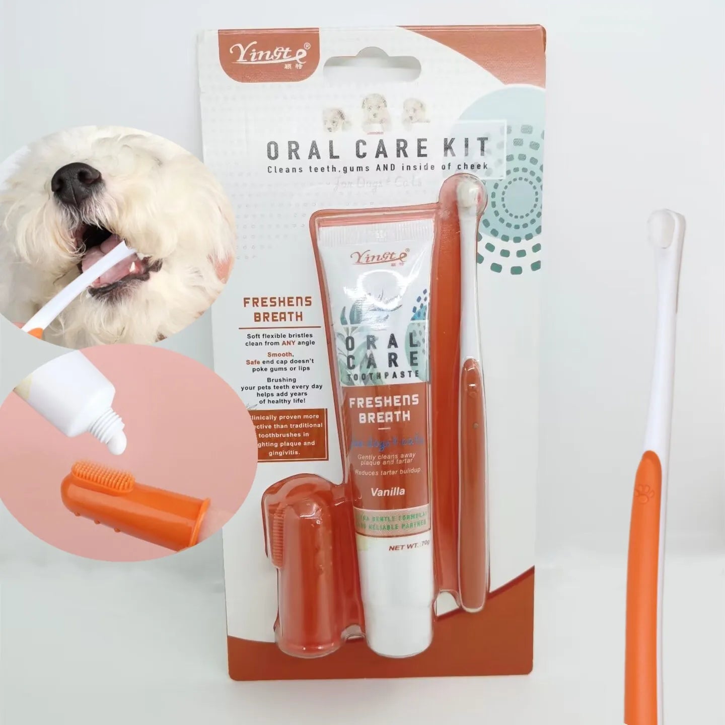 Pet Toothbrush and Toothpaste Kit | Dog & Cat Oral Cleaner for Dental Care