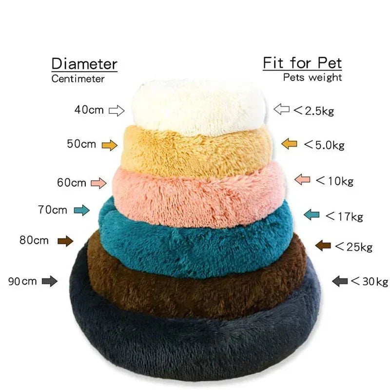 Super Soft Long Plush Round Pet Bed for Large Dogs - Cozy Cat Bed & Medium Dog House - Happy Tail Center