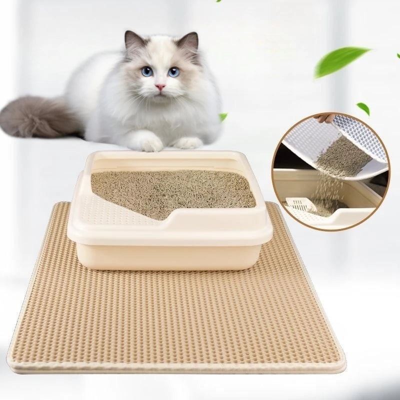 Non-Slip Waterproof Double Layer Cat Litter Mat - Easy-to-Clean Pet Litter Box Mat with Gift - Happy Tail Center