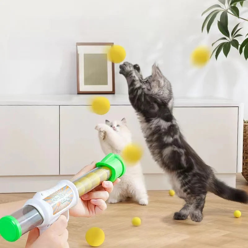 Interactive Cat Toy Shooter - Teaser Gun with Plush Balls