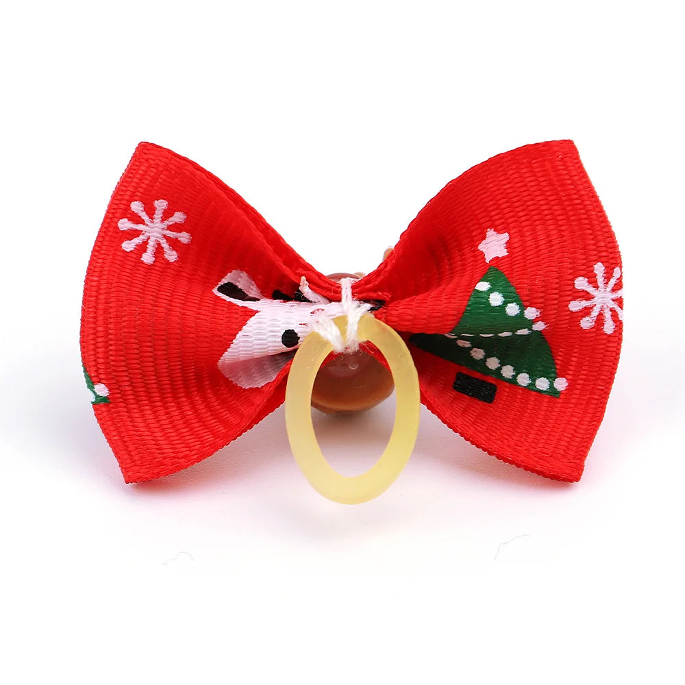 10 Pcs Christmas Pet Bows – Festive Flower and Bowknot Hair Accessories for Dogs and Cats - Happy Tail Center