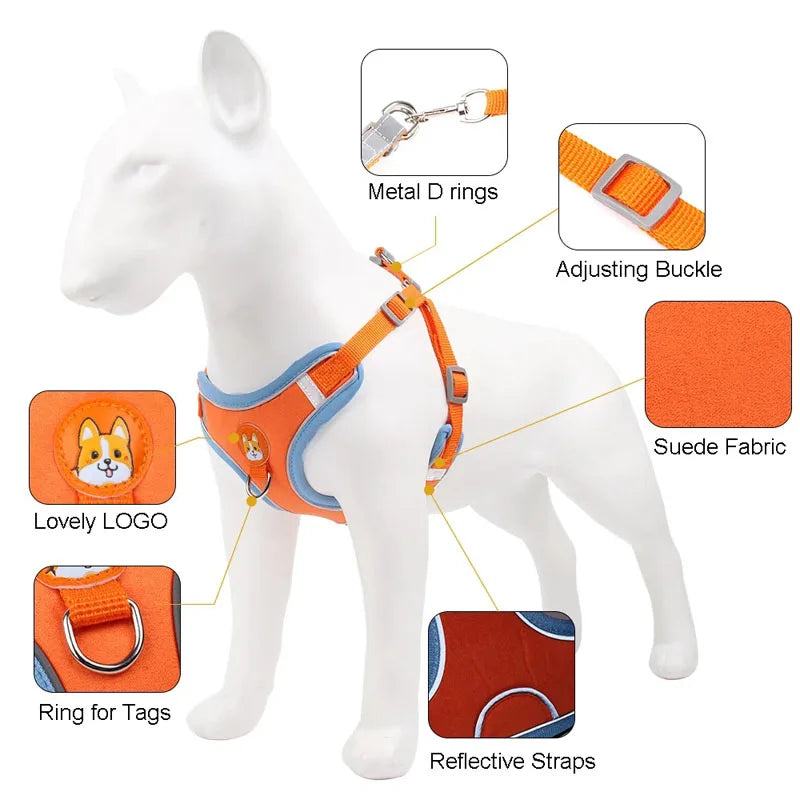 Adjustable Flannel Harness and Leash Set for Small Dogs - Reflective and Breathable