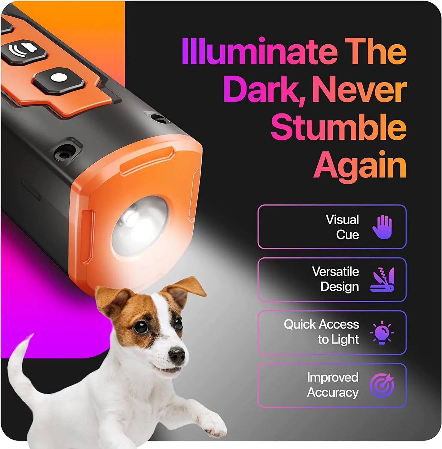 2024 Ultrasonic Anti-Bark Dog Training & Repeller Device with LED Flashlight