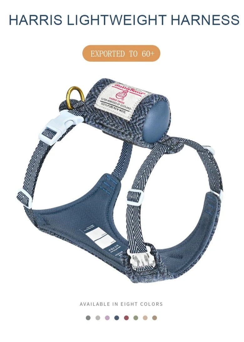 Adjustable No-Pull Pet Harness and Leash Set | Harris Tweed Fabric Dog Vest for Easy Control - Happy Tail Center