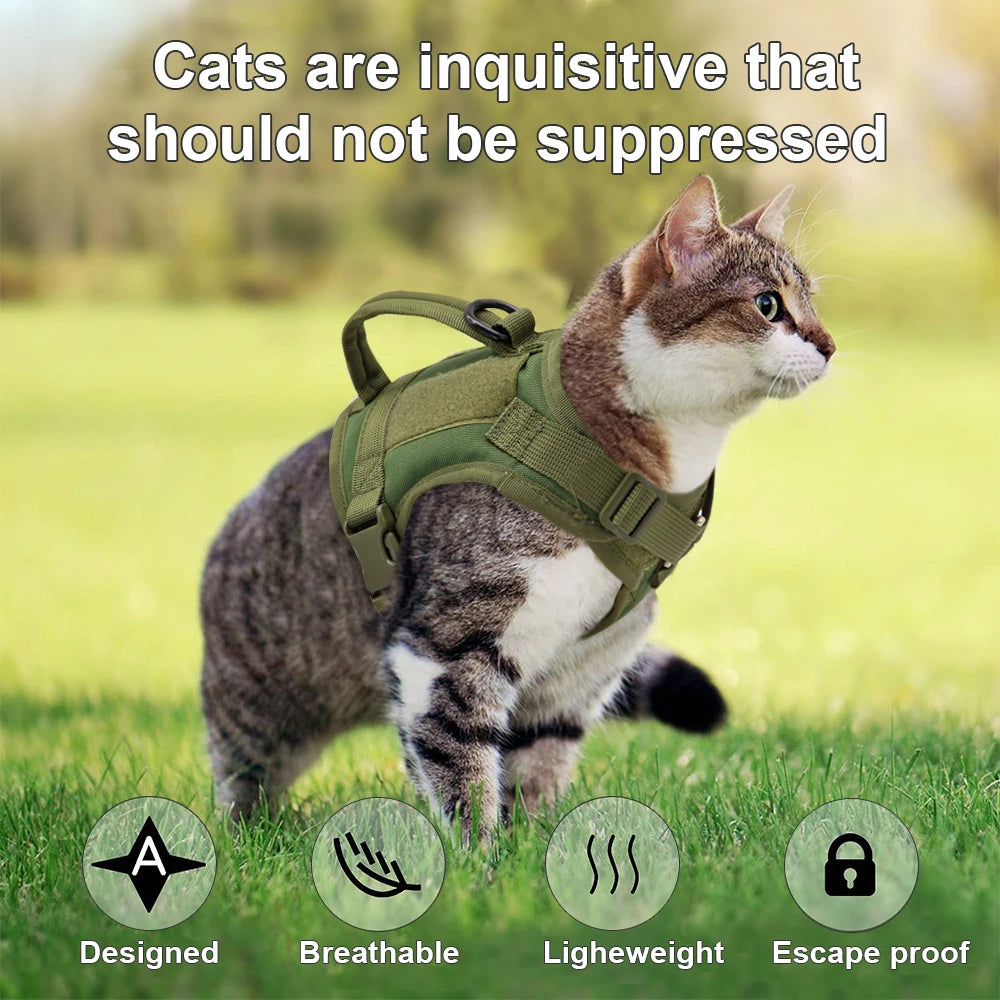 Military Tactical Cat Harness - Adjustable Nylon Vest with Handle for Cats, Small Dogs - Pet Training Walking - Happy Tail Center