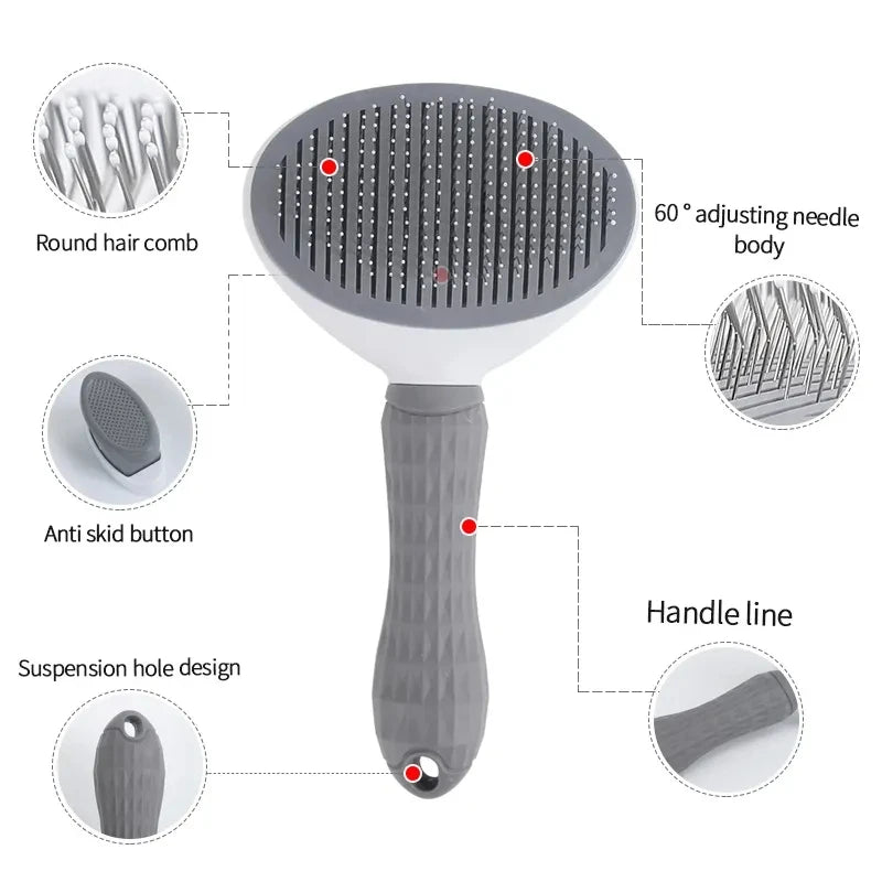 Self-Cleaning Pet Hair Removal Comb - Cat Slicker Brush for Grooming - Dog Combs and Cat Accessories - Happy Tail Center