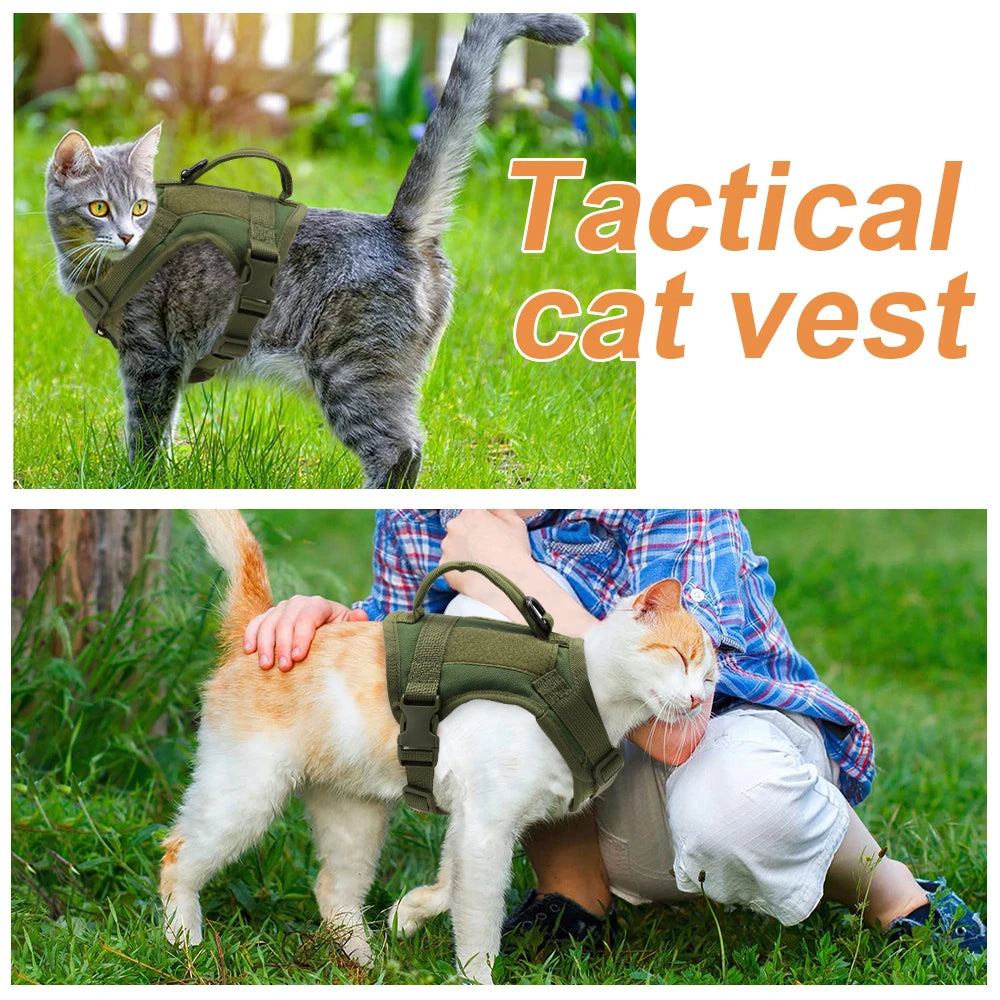 Military Tactical Cat Harness - Adjustable Nylon Vest with Handle for Cats, Small Dogs - Pet Training Walking - Happy Tail Center