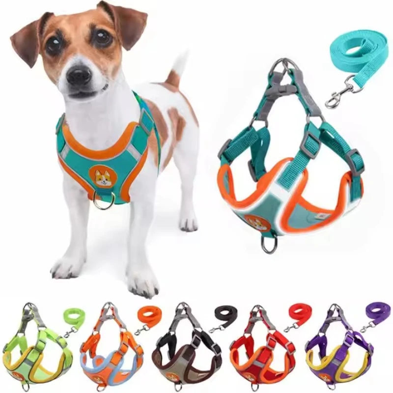 Adjustable Harness Leash Set for Small & Medium Dogs | Reflective Vest for Pet Walking