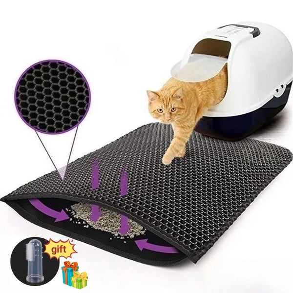 Non-Slip Waterproof Double Layer Cat Litter Mat - Easy-to-Clean Pet Litter Box Mat with Gift