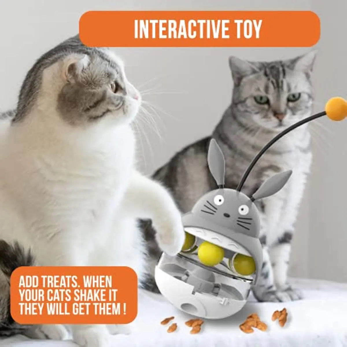 Interactive Cat Feeder Toy - Treat Dispenser Exercise Toy for Feeding and Entertainment - Sounding Bell Cat Tower - Happy Tail Center