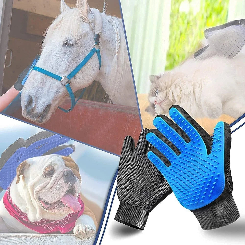 Rubber Pet Grooming Glove - Deshedding and Massage Tool for Cats and Dogs - Bath and Grooming Aid - Happy Tail Center