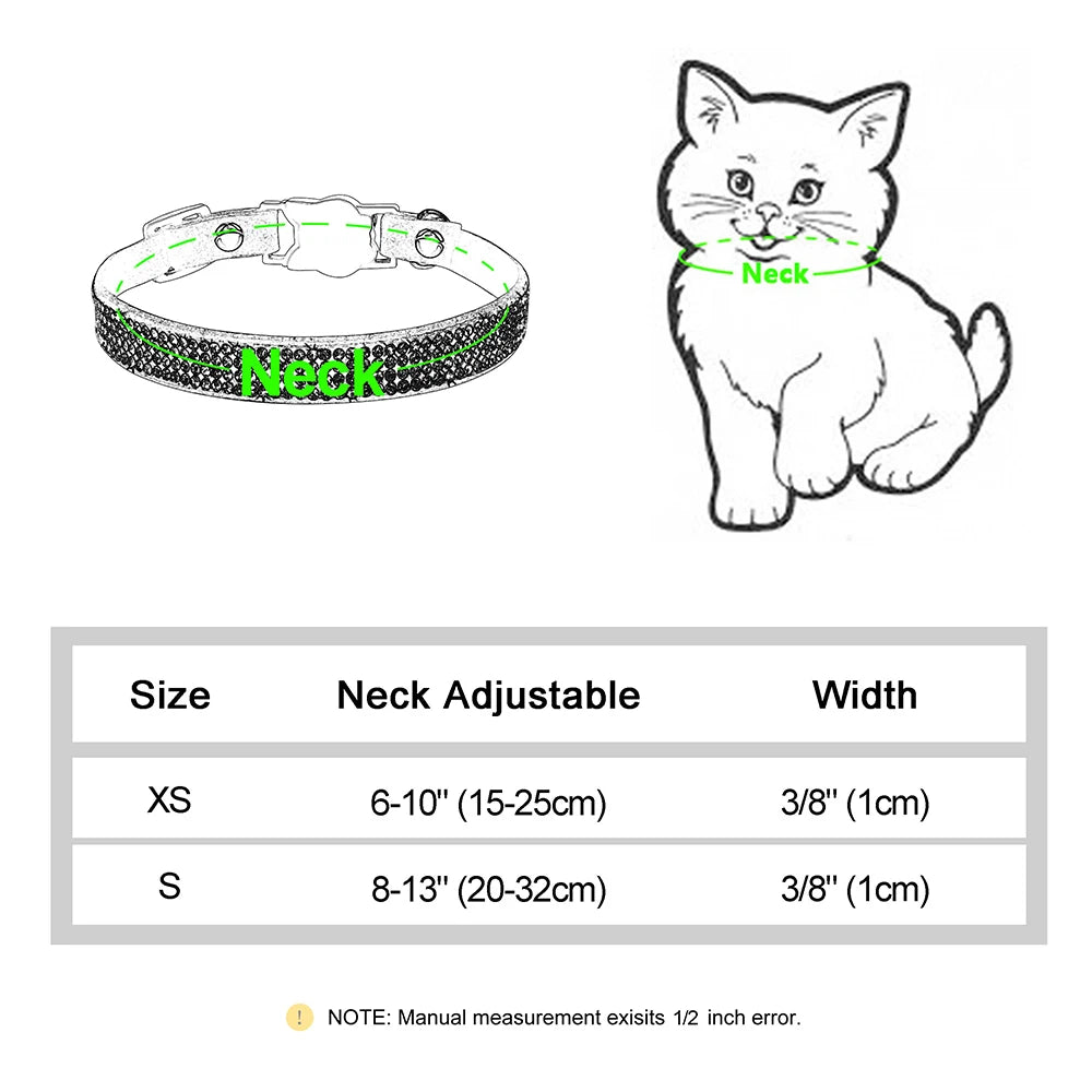 Soft Suede Leather Cat Collar - Bling Rhinestone with Bell, Breakaway