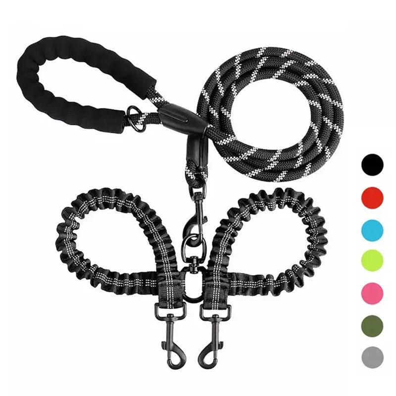 Dual Pet Dog Leash Elastic Rope for Walking Two Dogs - Happy Tail Center