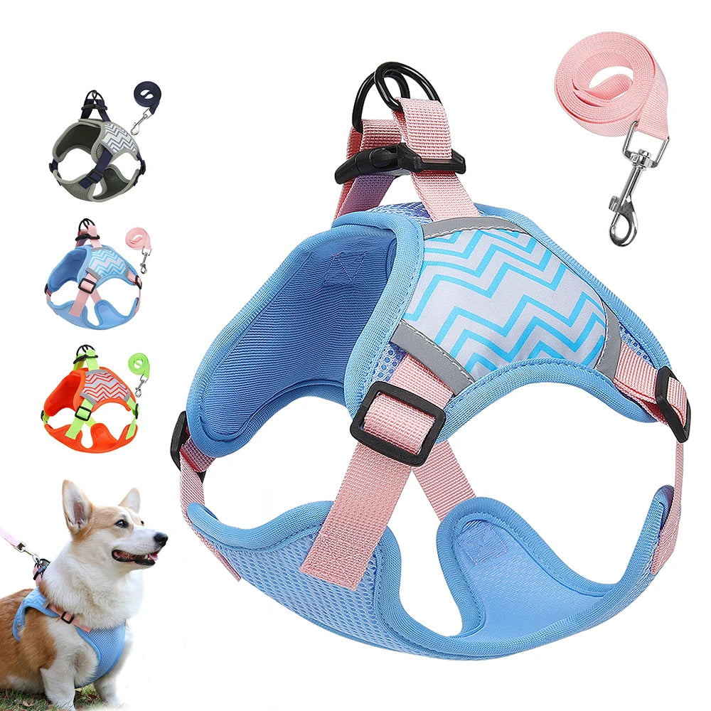 Soft Mesh Dog Harness and Leash Set - Reflective Breathable Vest for Small to Large Dogs - Happy Tail Center