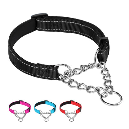 Reflective Adjustable Stainless Steel Choke Collar - Training Collar for Dogs - Happy Tail Center