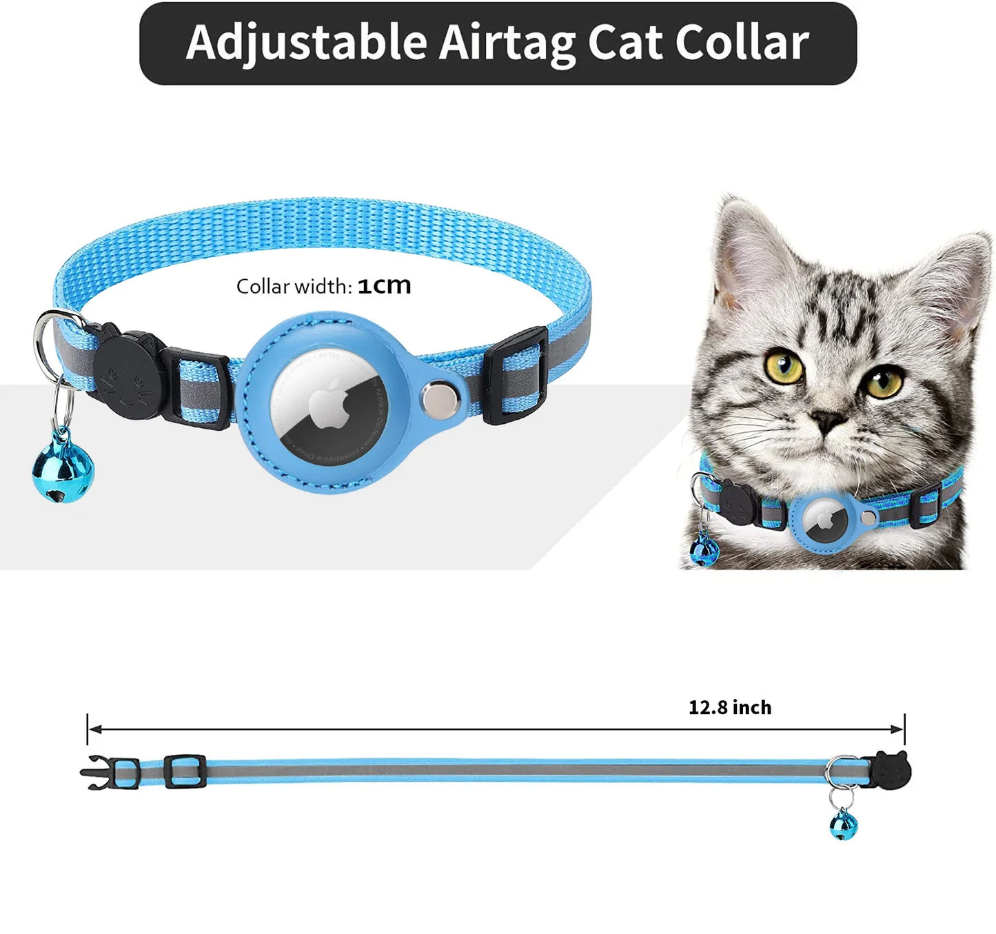 Reflective AirTag Collar for Cats - Protective Case for Anti-Lost Tracker